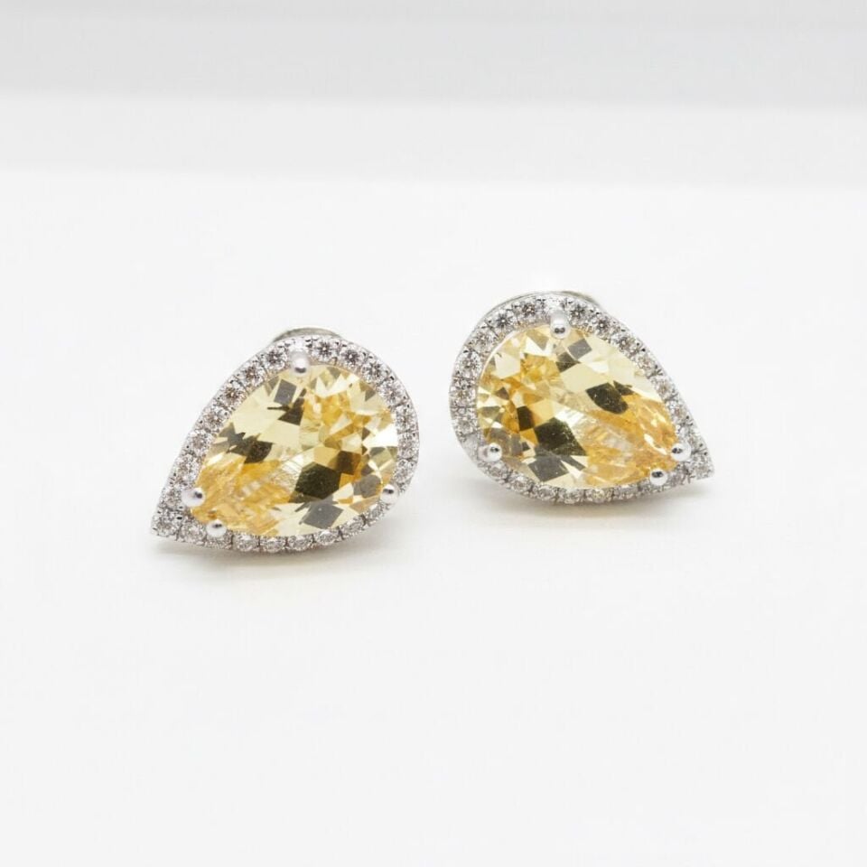 Damla Kesim Sitrin ve Pırlanta Taşlı Halo Küpe   -   PK0000735